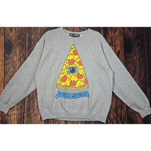 Jac Vanek "In Pizza We Trust" Gray Crewneck Sweatshirt Pullover USA Made Men's L